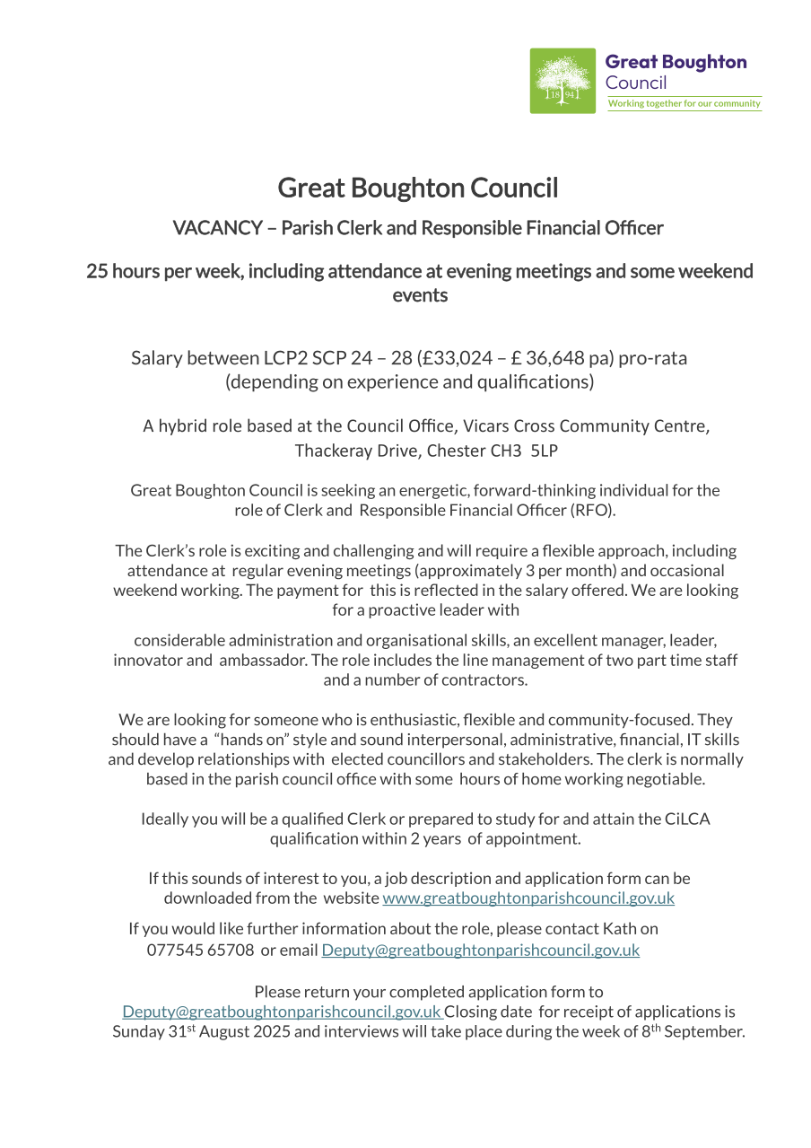 Job Vacancy – Clerk to the Council