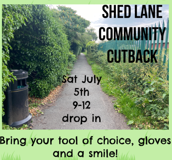 Shed Lane Community Cut Back, Saturday 5th July from 9am – 12 noon